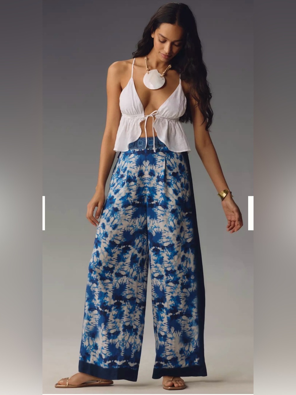 Ranna Gill Blue and White Tie-Dye Wide-Leg Pants